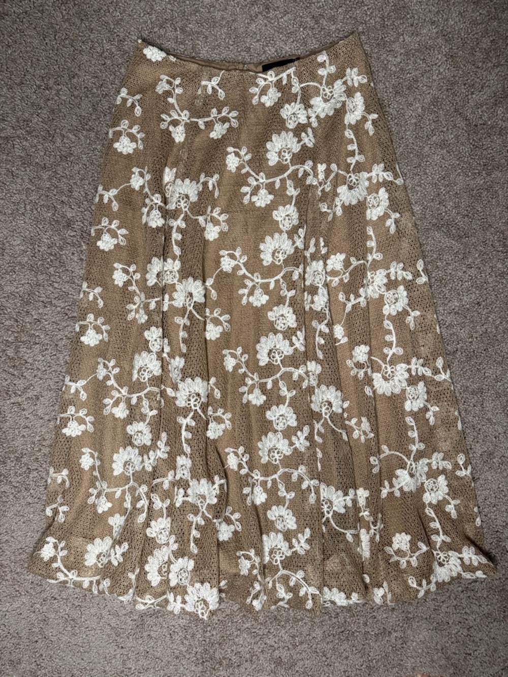 Vici Tan Skirt with White Floral Lace Overlay